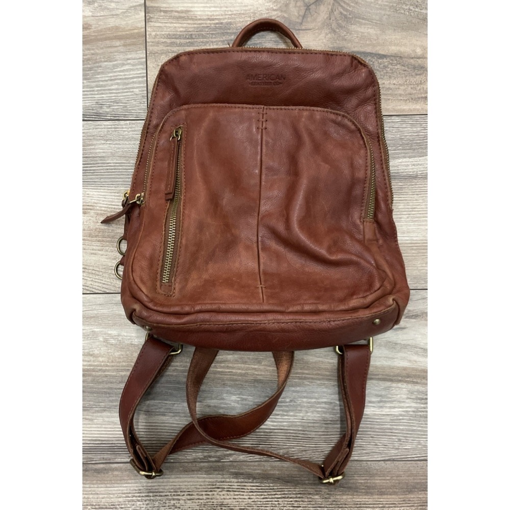American Leather Co Small Backpack Brown Pebbled Leather Travel Bag Minimalist